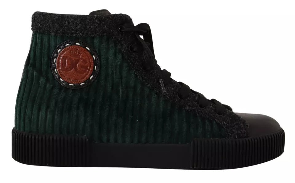 Dolce & Gabbana Green Corduroy High Tops Sneakers Mens Casual Shoes by Dolce & Gabbana