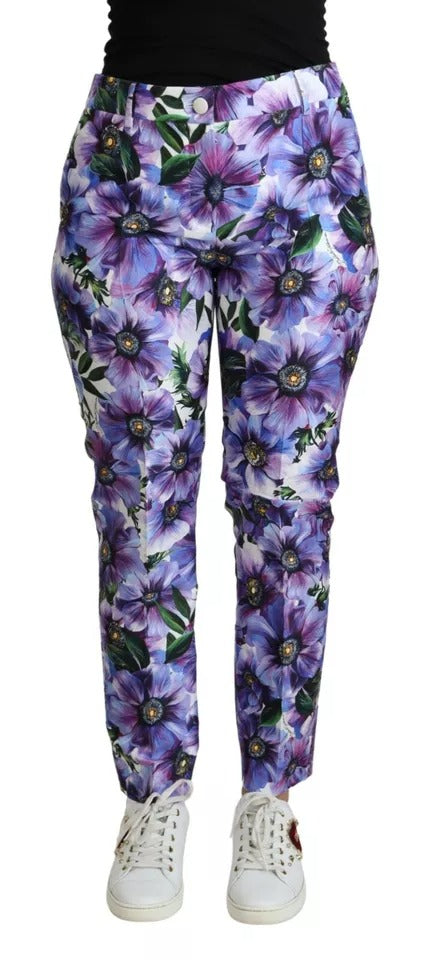 Dolce & Gabbana Purple Floral Print Tapered Cotton Pants by Dolce & Gabbana
