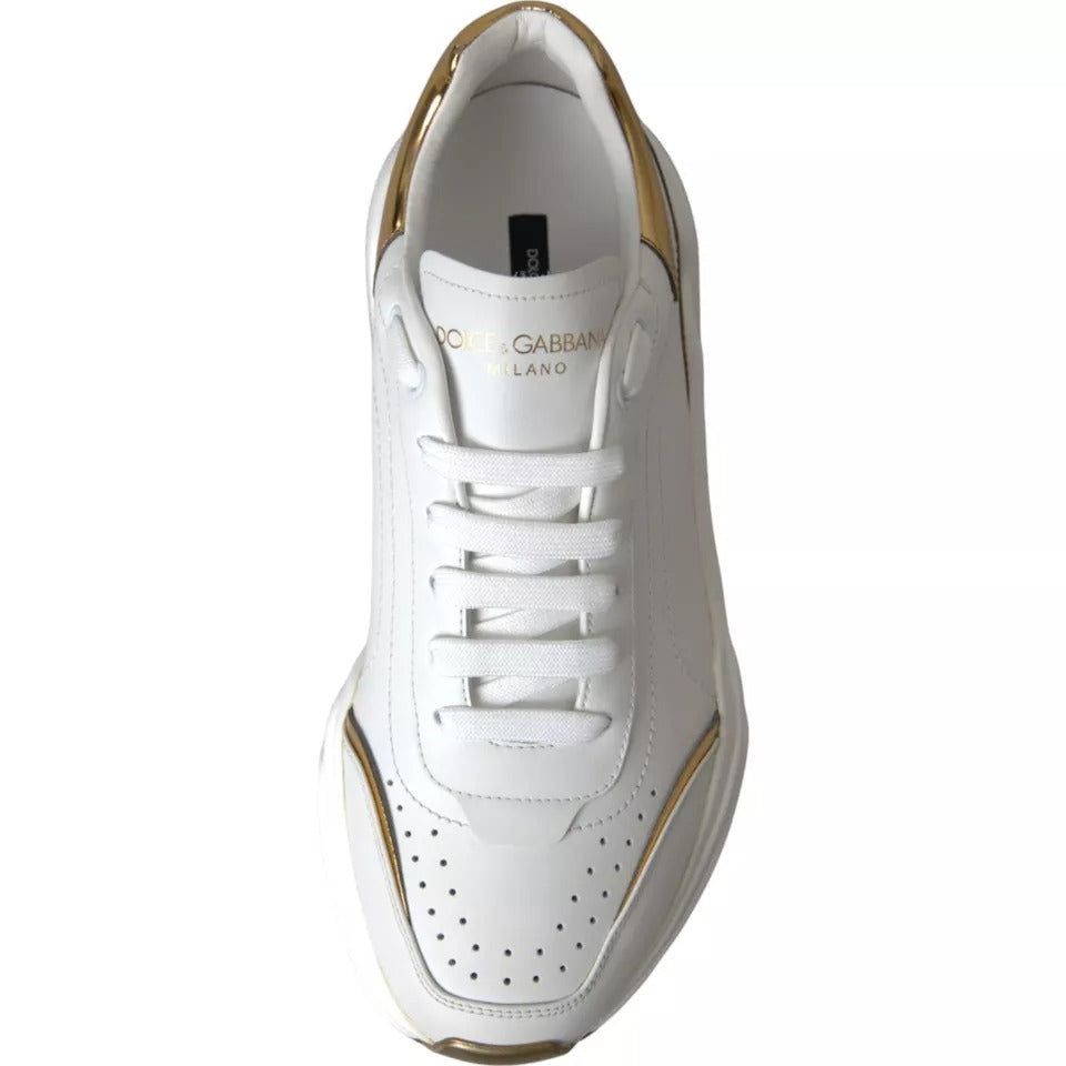 Dolce & Gabbana White Gold DAYMASTER Leather Sneakers Men Shoes by Dolce & Gabbana