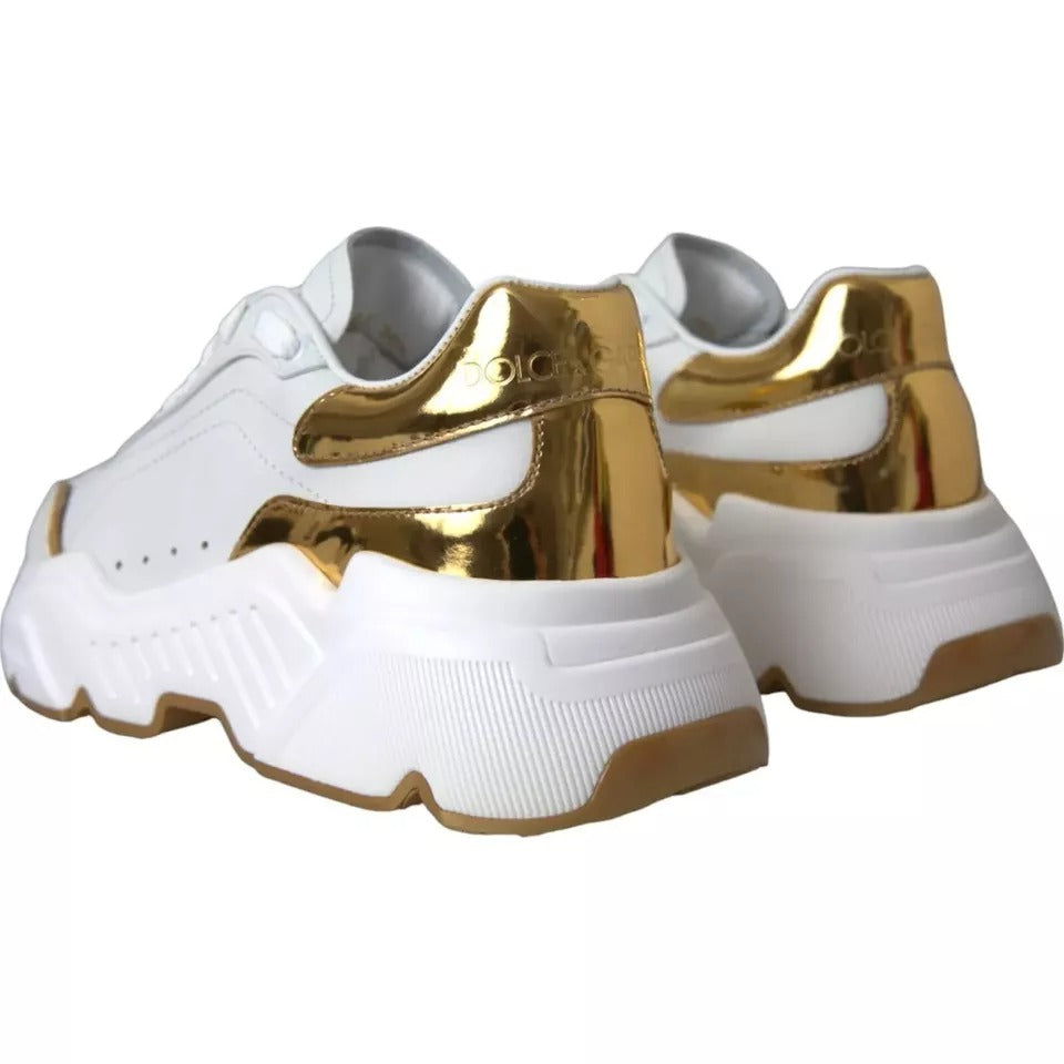 Dolce & Gabbana White Gold DAYMASTER Leather Sneakers Men Shoes by Dolce & Gabbana