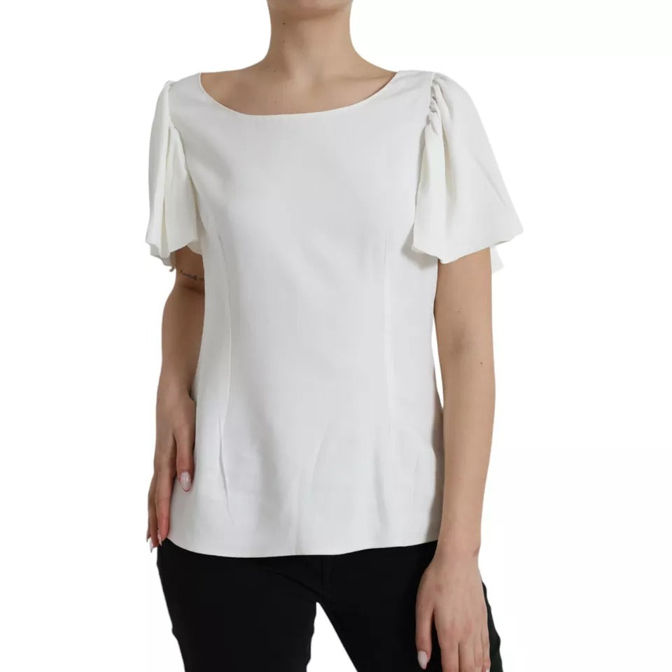 Dolce & Gabbana White Viscose Round Neck Short Sleeves Top by Dolce & Gabbana
