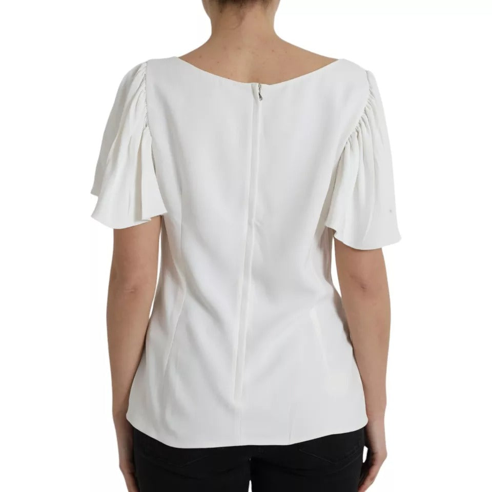 Dolce & Gabbana White Viscose Round Neck Short Sleeves Top by Dolce & Gabbana