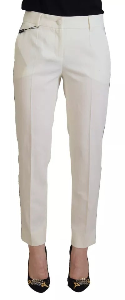 Dolce & Gabbana White High Waist Tapered Wool Pants by Dolce & Gabbana