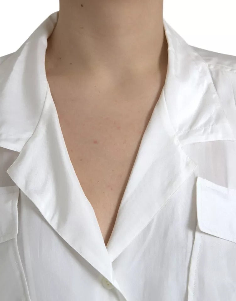 Dolce & Gabbana White Silk Collared 3/4 Sleeves Blouse Top by Dolce & Gabbana