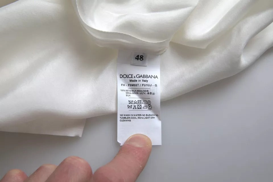 Dolce & Gabbana White Silk Collared 3/4 Sleeves Blouse Top by Dolce & Gabbana