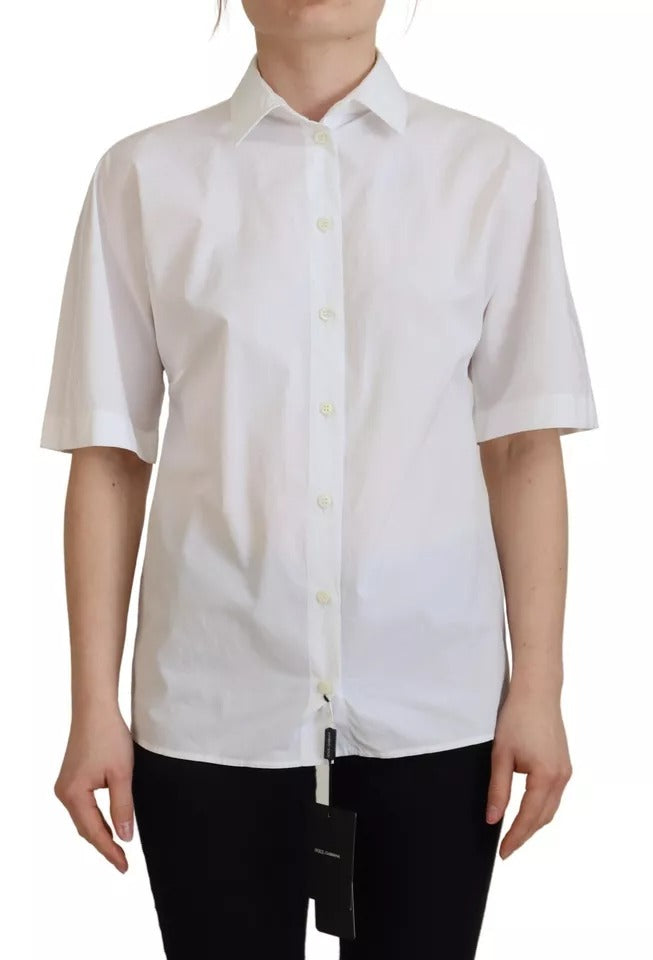 Dolce & Gabbana White Cotton Button Front Short Sleeve Shirt by Dolce & Gabbana