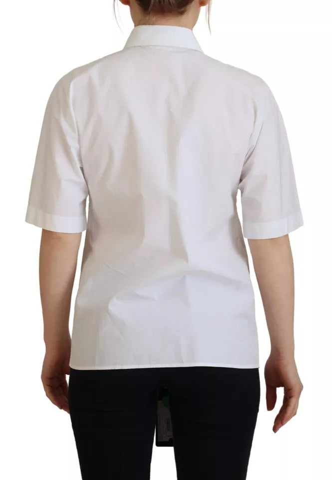 Dolce & Gabbana White Cotton Button Front Short Sleeve Shirt by Dolce & Gabbana