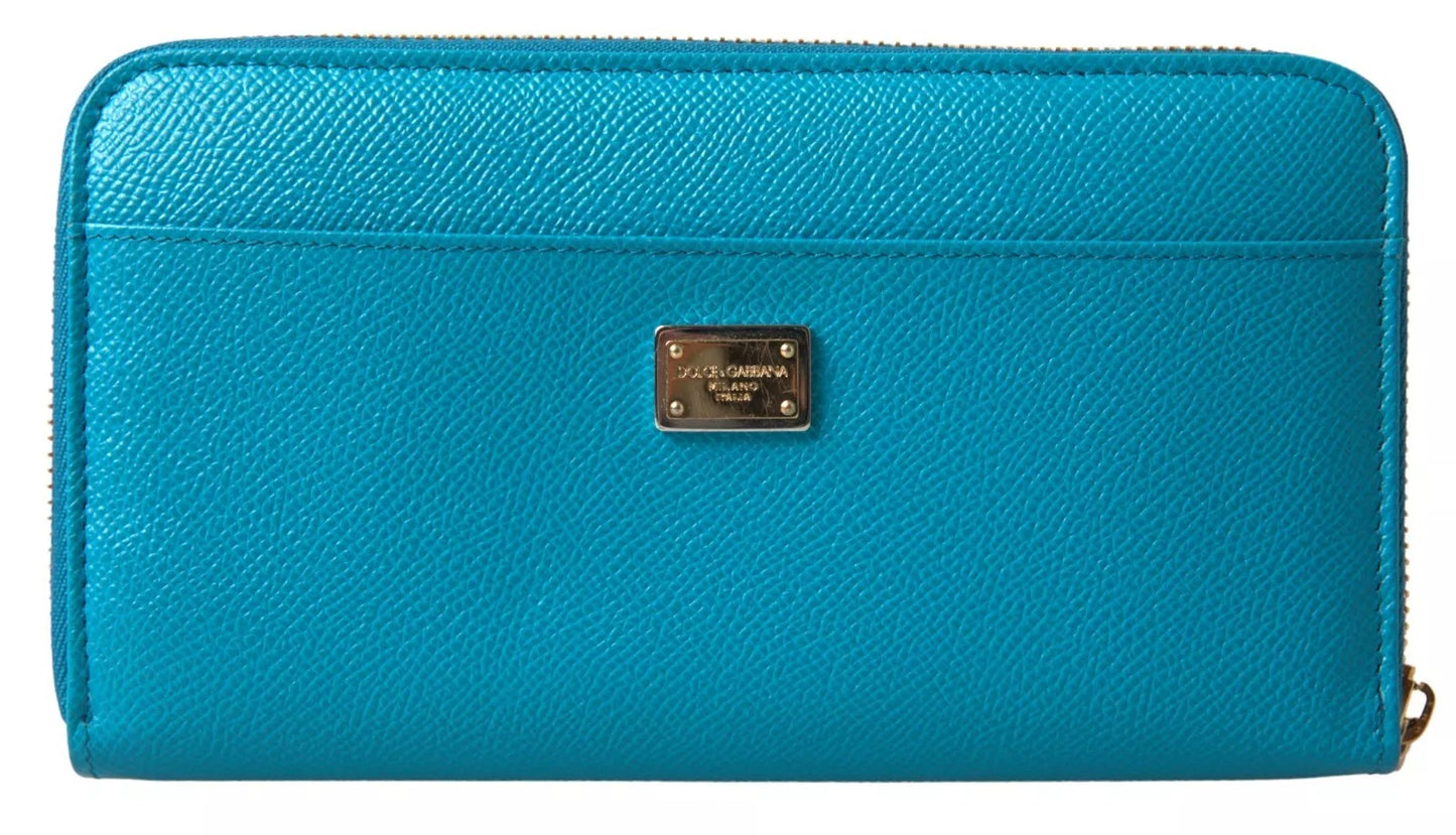 Portefeuille Dolce & Gabbana bleu clair LOVE en cuir avec fermeture éclair sur le pourtour continental