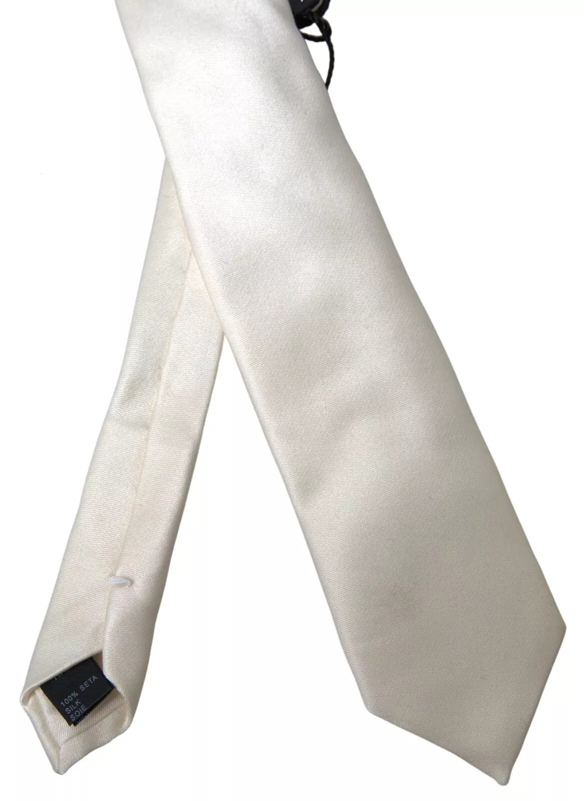 Cravate classique en satin de soie blanc cassé Dolce & Gabbana pour homme