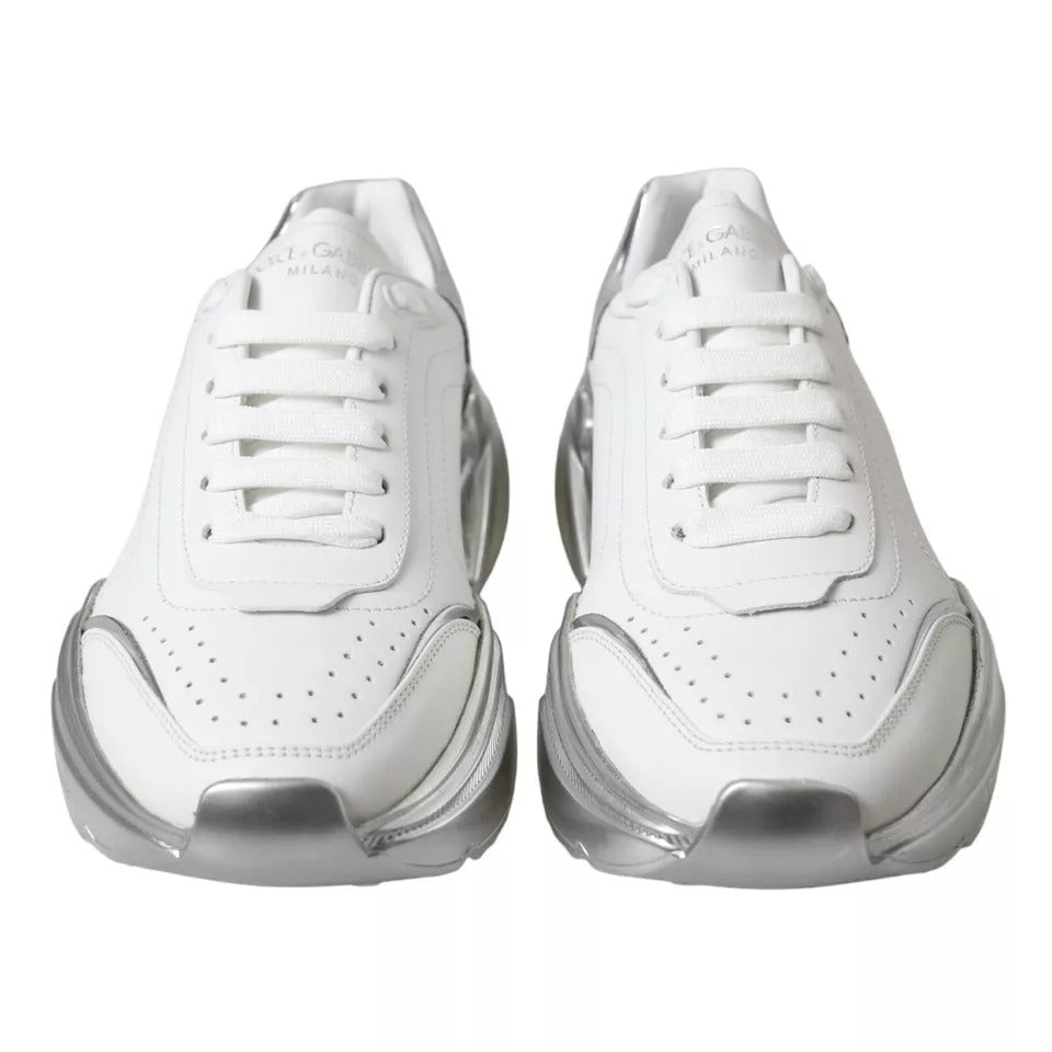 Dolce & Gabbana White Silver Daymaster Leather Sneakers Shoes by Dolce & Gabbana
