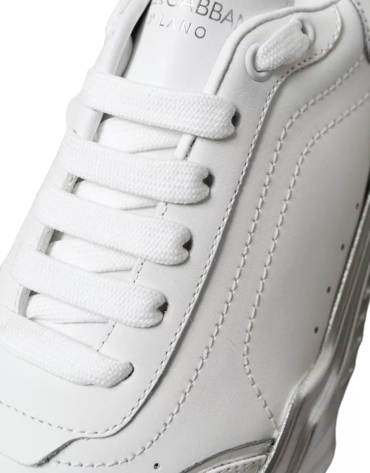 Dolce & Gabbana White Silver Daymaster Leather Sneakers Shoes by Dolce & Gabbana