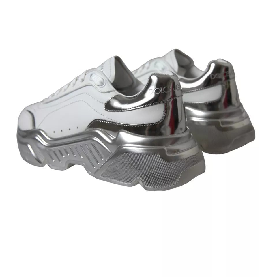 Dolce & Gabbana White Silver Daymaster Leather Sneakers Shoes by Dolce & Gabbana