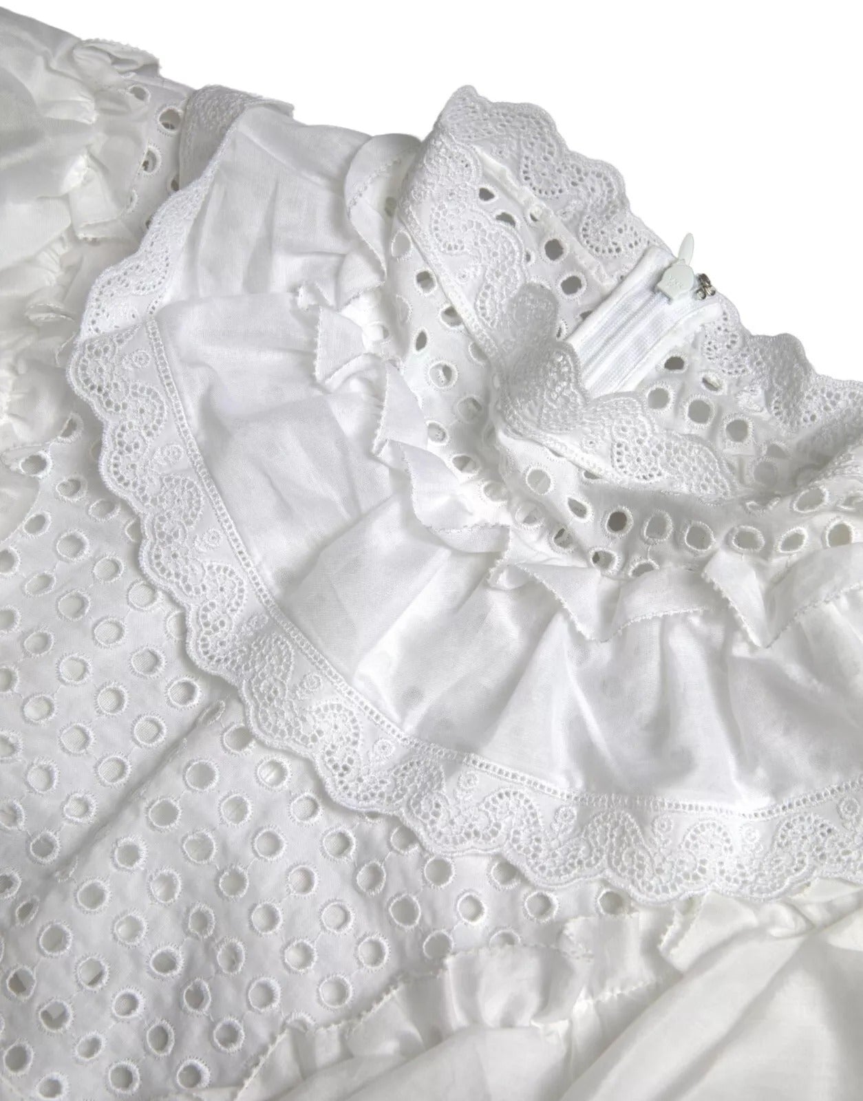 Chemisier à col roulé en coton blanc avec bordure en dentelle Dolce & Gabbana