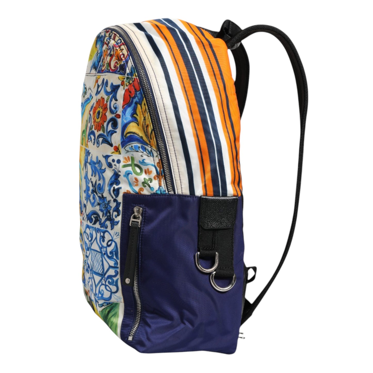 Sac à dos d'école en nylon imprimé majolique multicolore Dolce & Gabbana