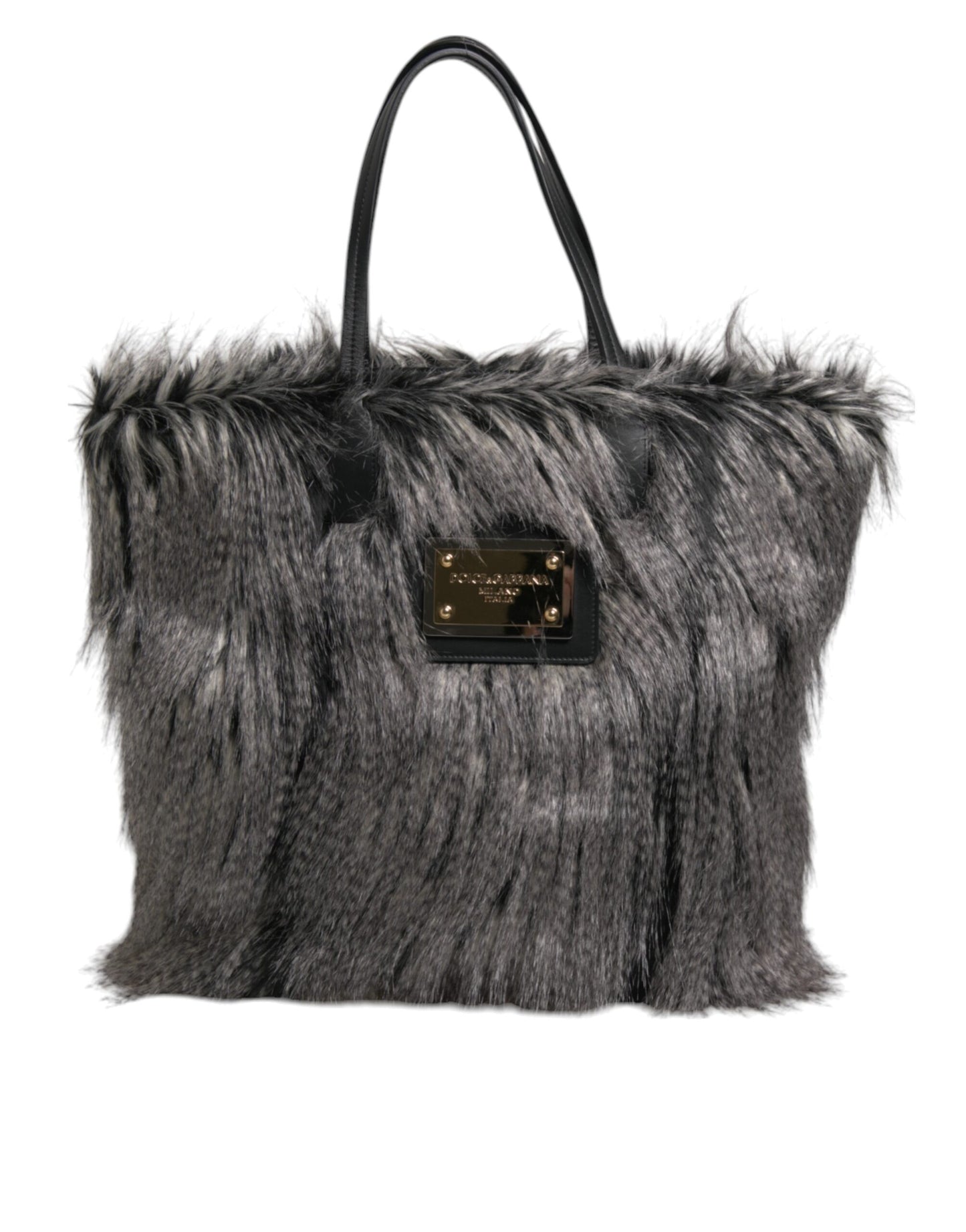 Sac cabas oversize en fausse fourrure noire Dolce & Gabbana