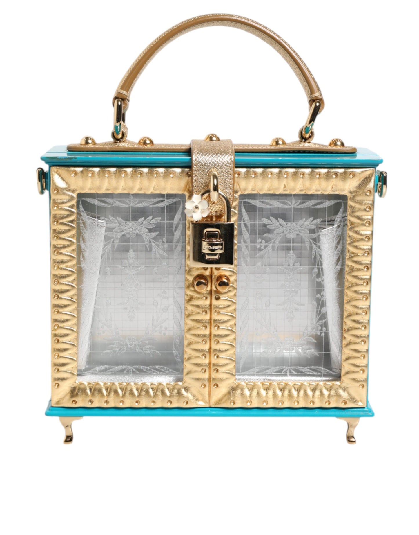 Sac à main Miss Dolce en cuir acrylique turquoise doré Dolce & Gabbana