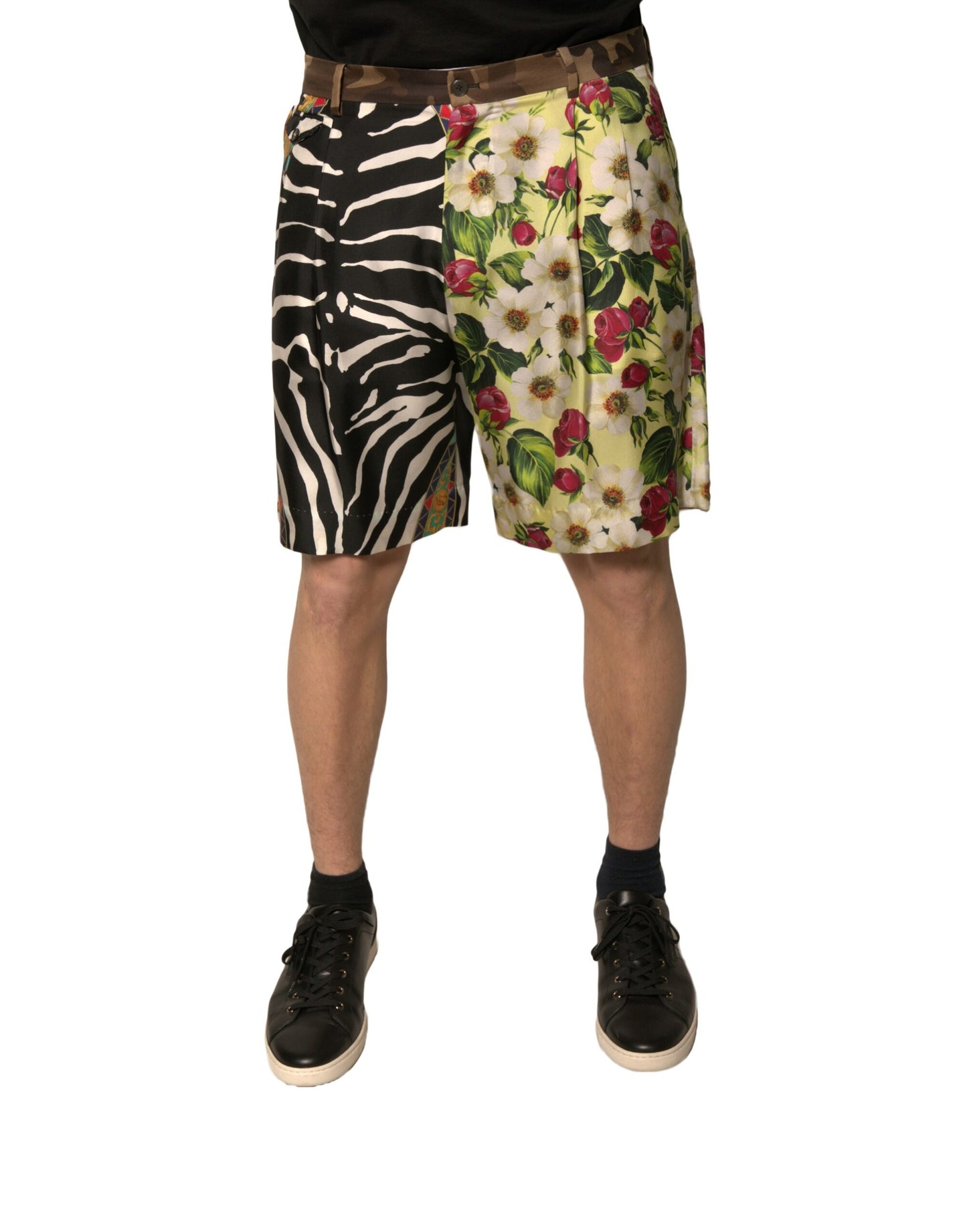 Short chino en soie patchwork multicolore Dolce & Gabbana pour homme