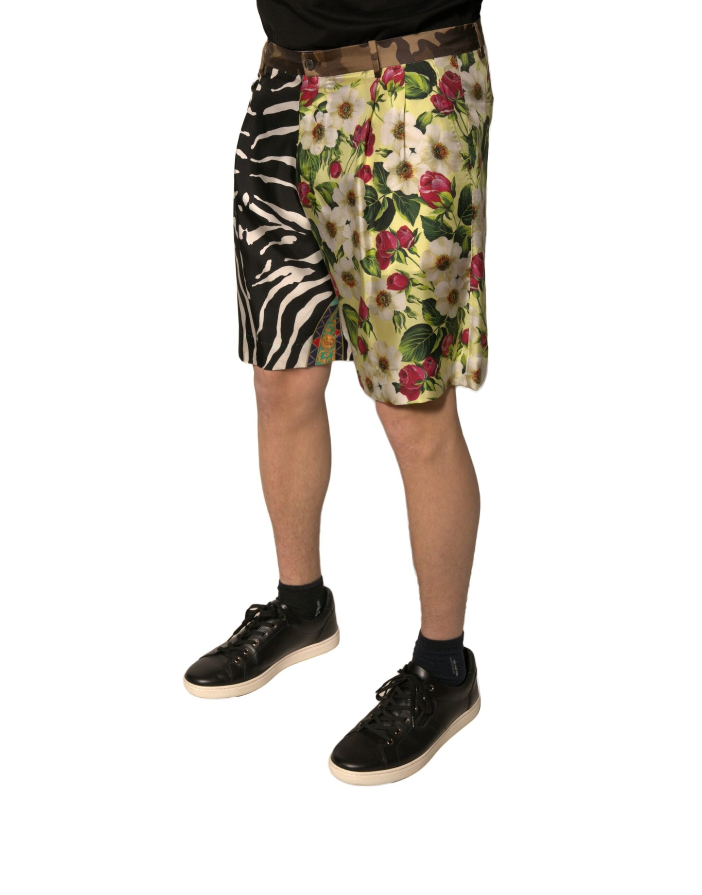 Short chino en soie patchwork multicolore Dolce & Gabbana pour homme