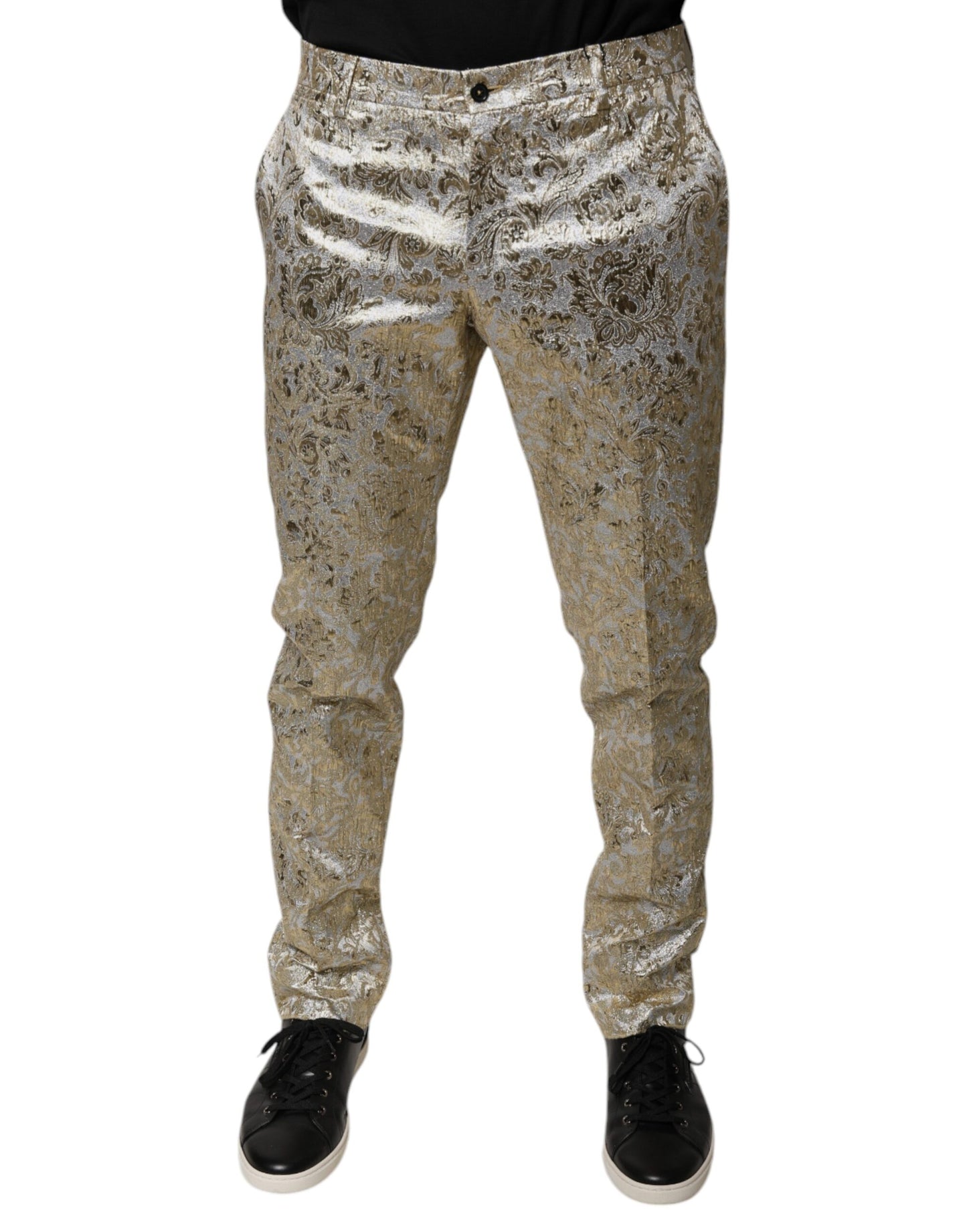 Dolce & Gabbana Gold Floral Jacquard Men Dress Pants by Dolce & Gabbana