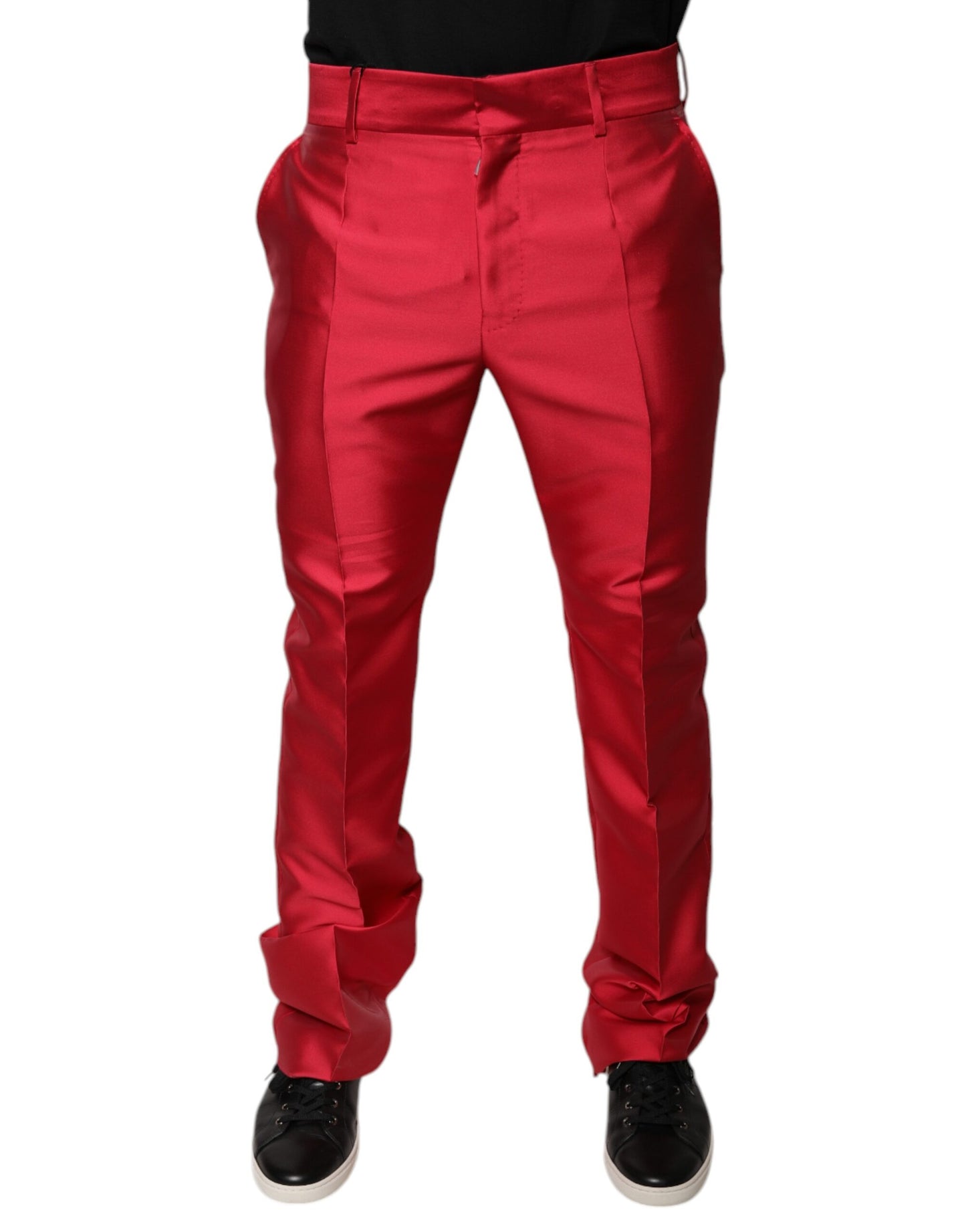 Dolce & Gabbana Red Silk Slim Fit Mid Waist Dress Formal Pants by Dolce & Gabbana