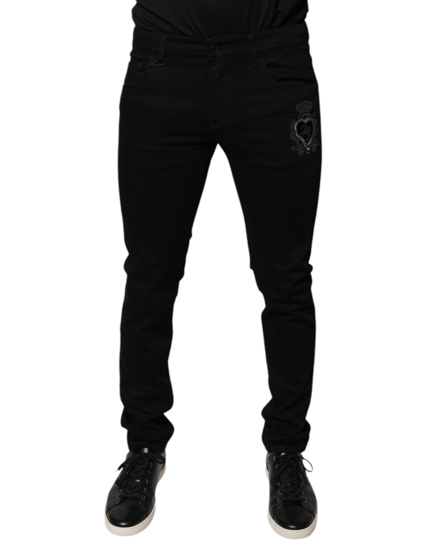 Dolce & Gabbana Black DG Crown Logo Cotton Skinny Denim Jeans by Dolce & Gabbana