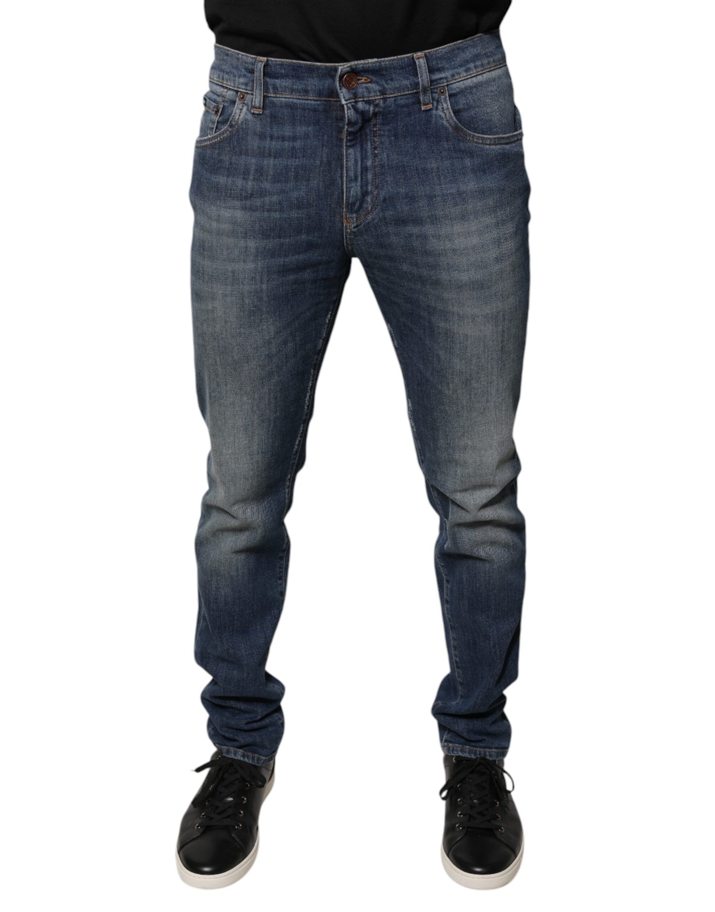 Dolce & Gabbana Blue DG Crown Logo Cotton Skinny Denim Jeans by Dolce & Gabbana