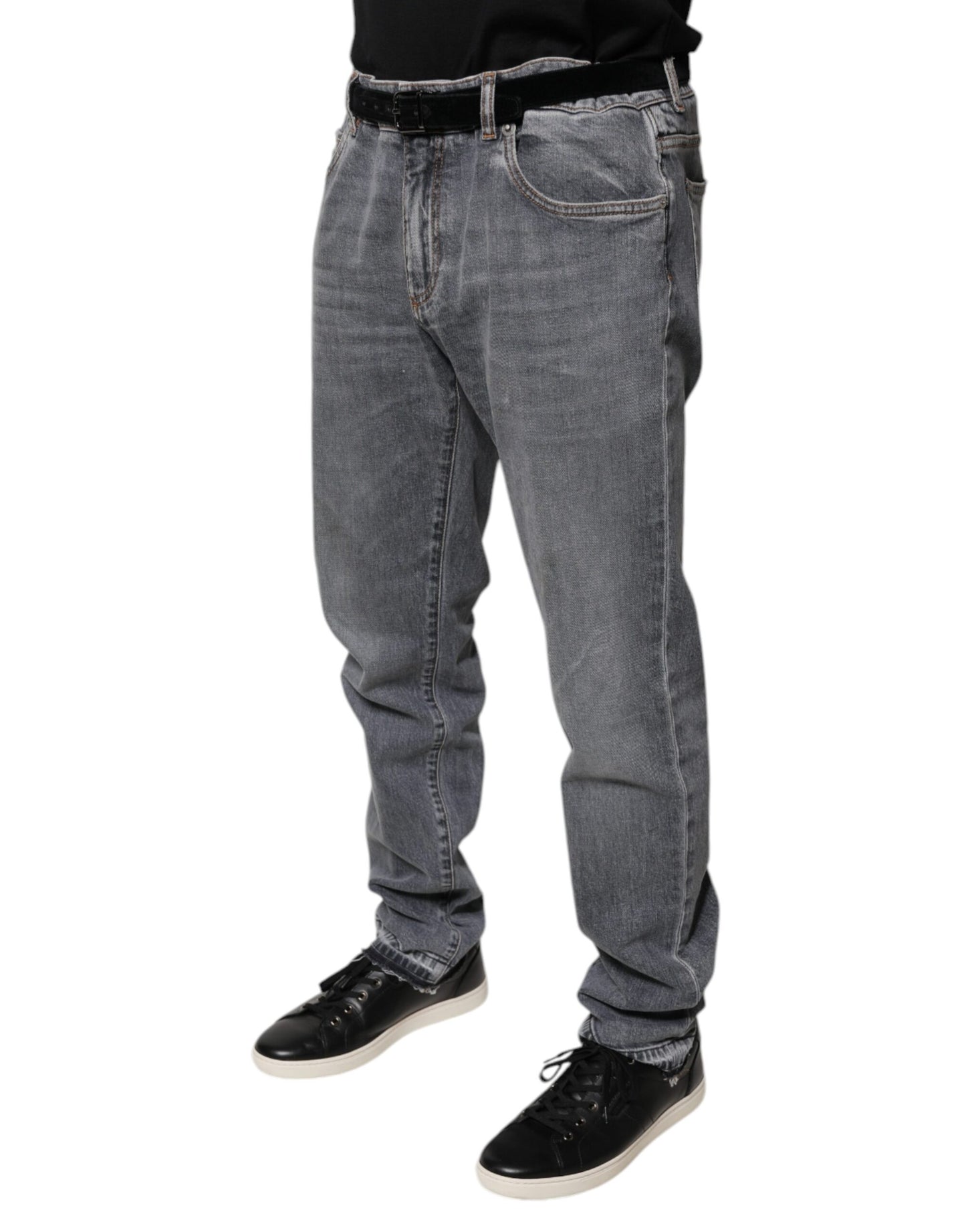 Dolce & Gabbana Gray Logo Cotton Stretch Skinny Denim Jeans by Dolce & Gabbana