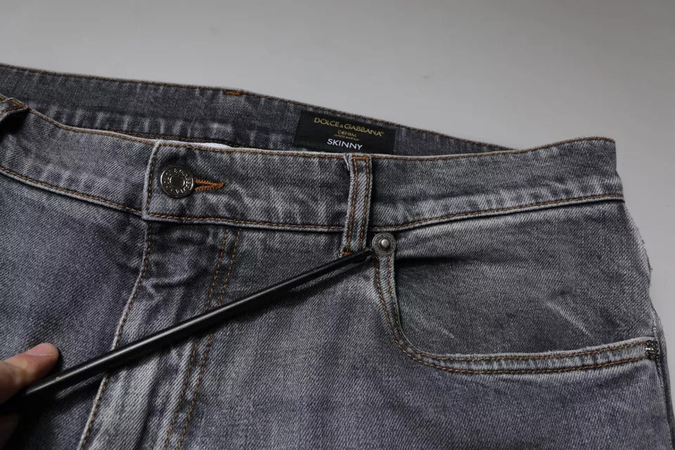 Dolce & Gabbana Gray Logo Cotton Stretch Skinny Denim Jeans by Dolce & Gabbana