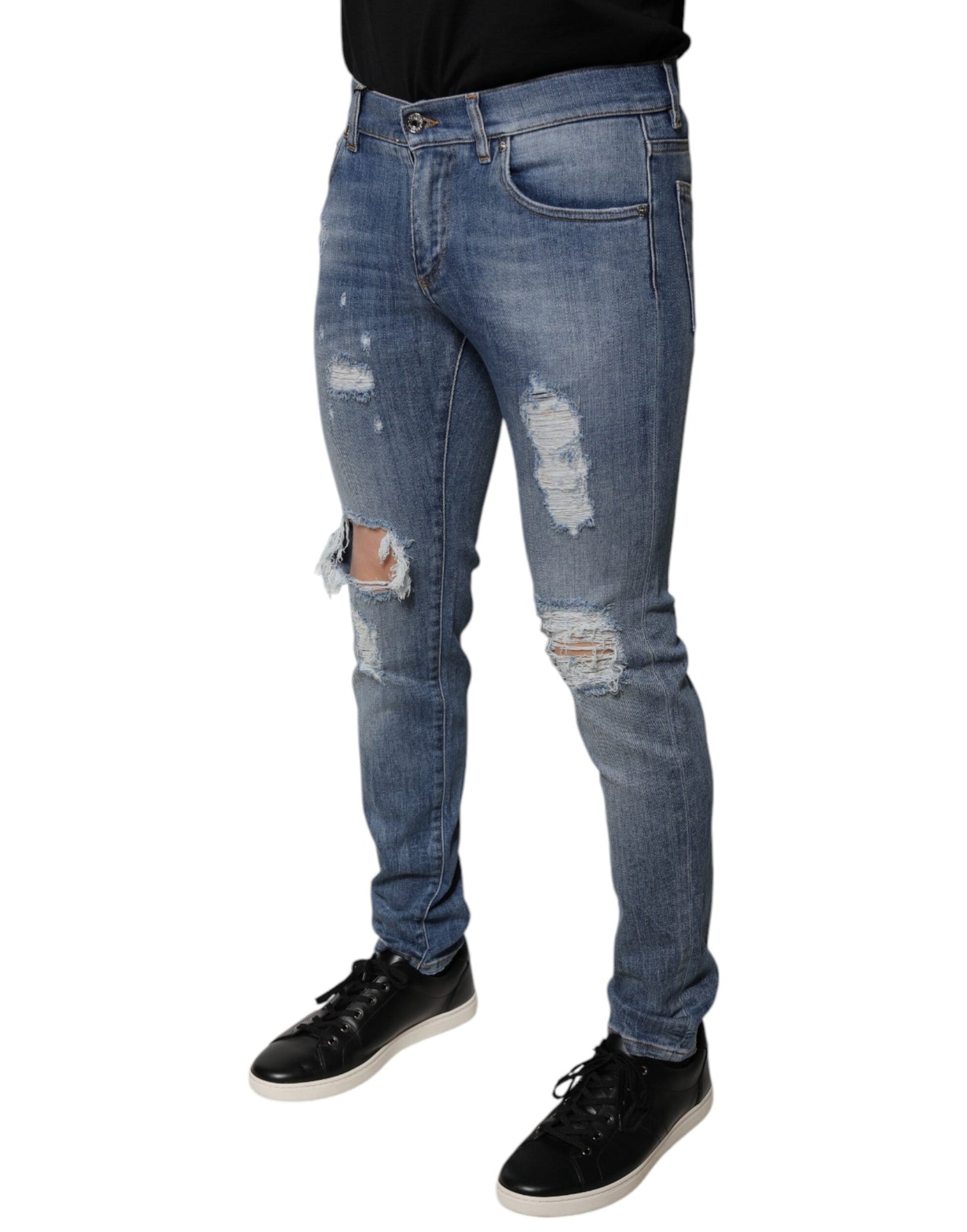 Dolce & Gabbana Blue Tattered Cotton Stretch Skinny Denim Jeans by Dolce & Gabbana