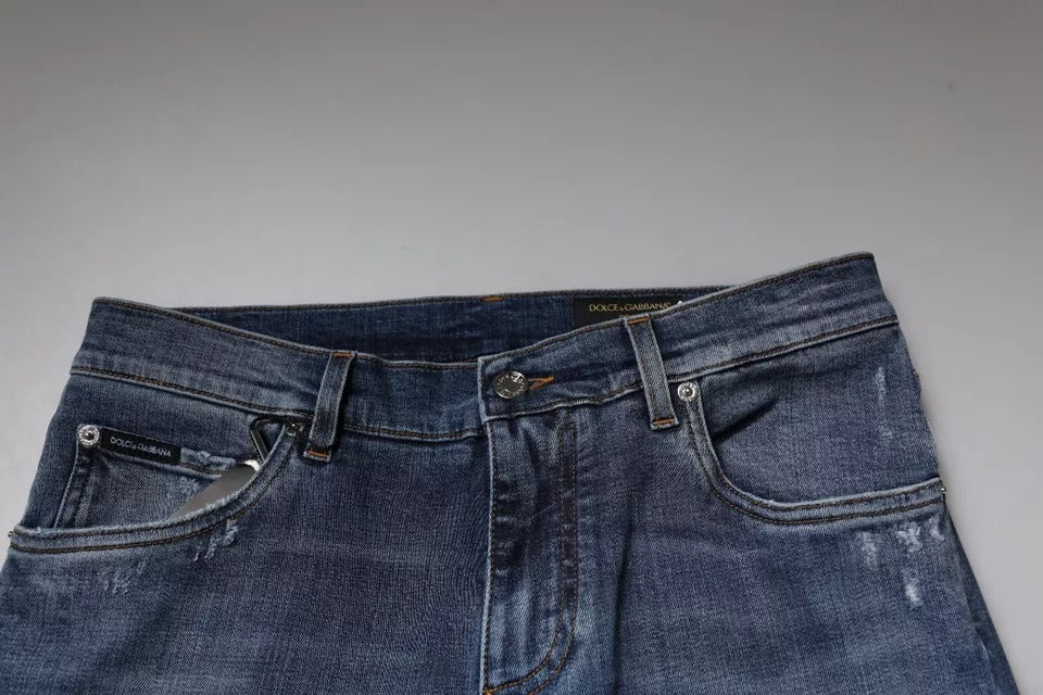 Dolce & Gabbana Blue Tattered Cotton Stretch Skinny Denim Jeans by Dolce & Gabbana