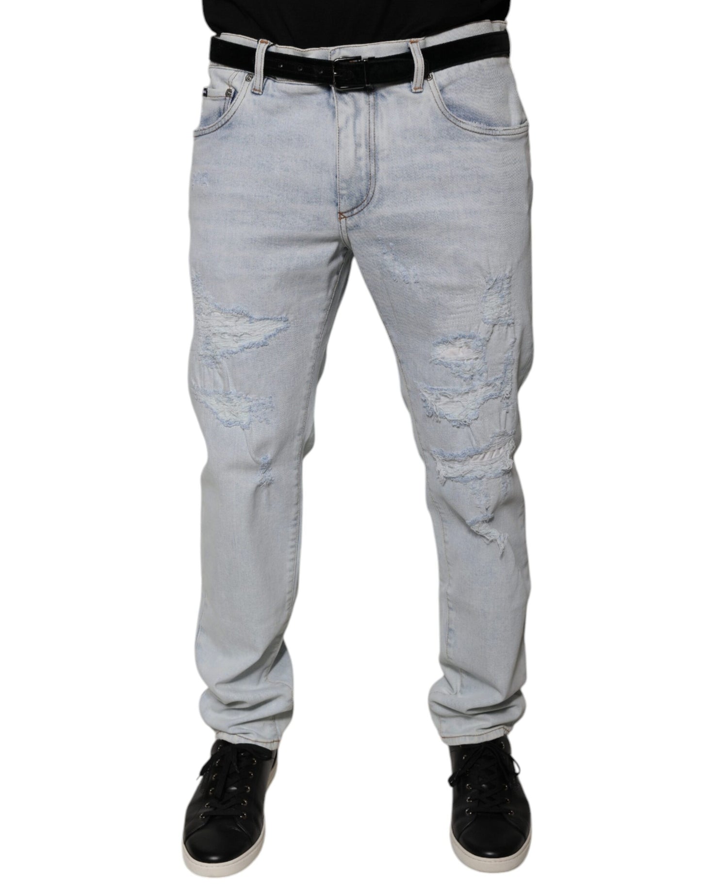Dolce & Gabbana Light Blue Cotton Tattered Skinny Denim Jeans by Dolce & Gabbana