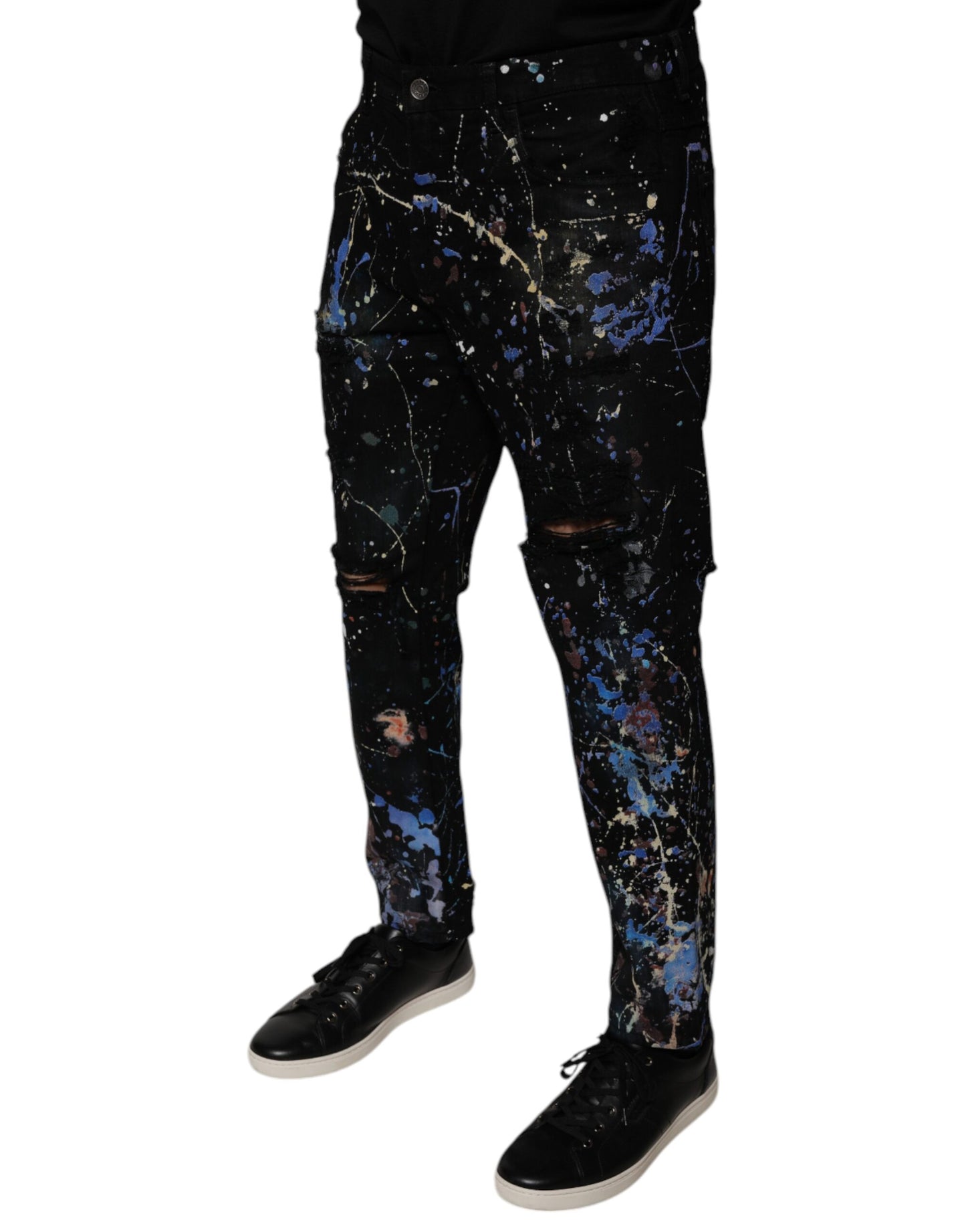 Dolce & Gabbana Black Color Splash Cotton Skinny Denim Jeans by Dolce & Gabbana