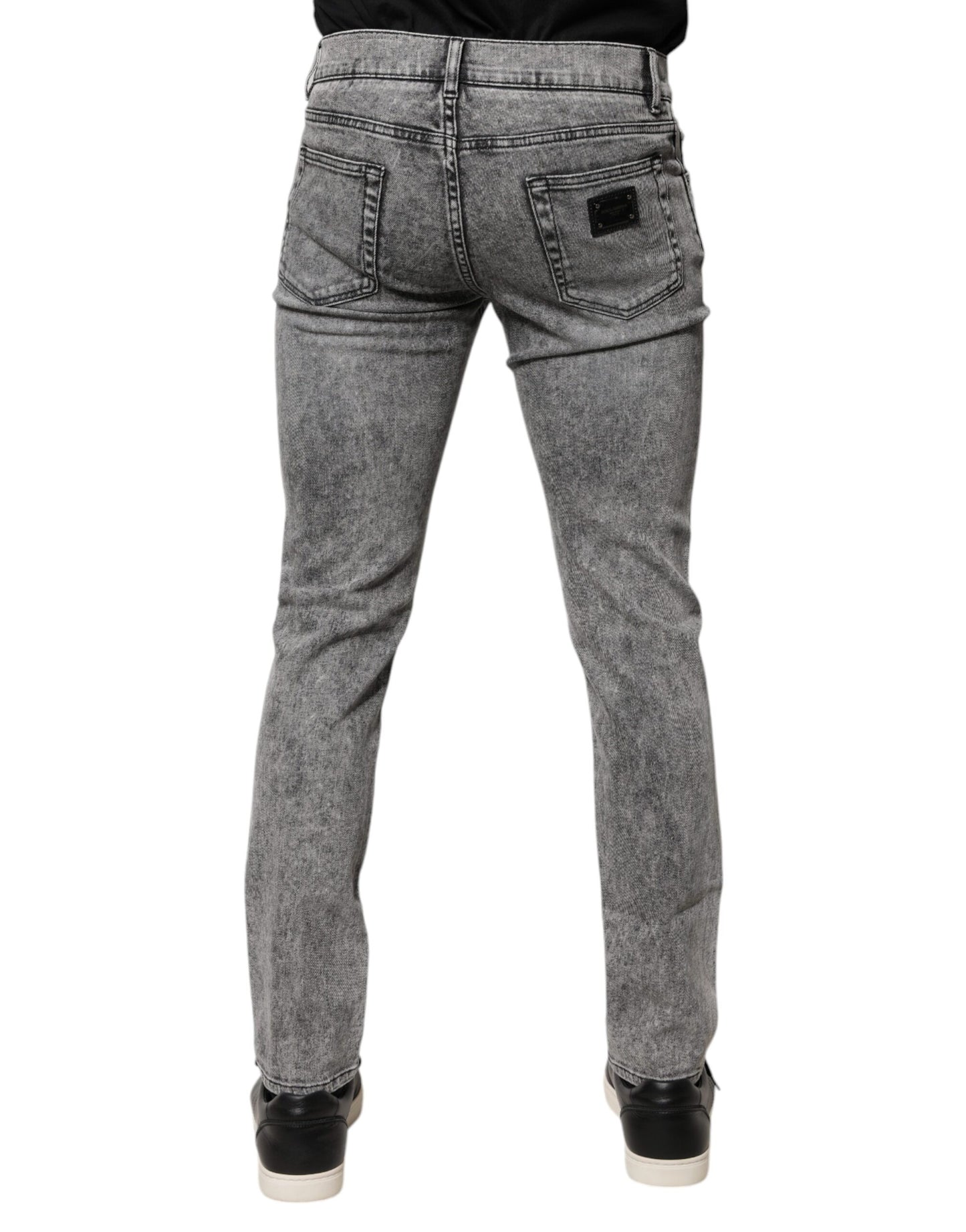 Dolce & Gabbana Gray Logo Plaque Cotton Slim Fit Denim Jeans by Dolce & Gabbana
