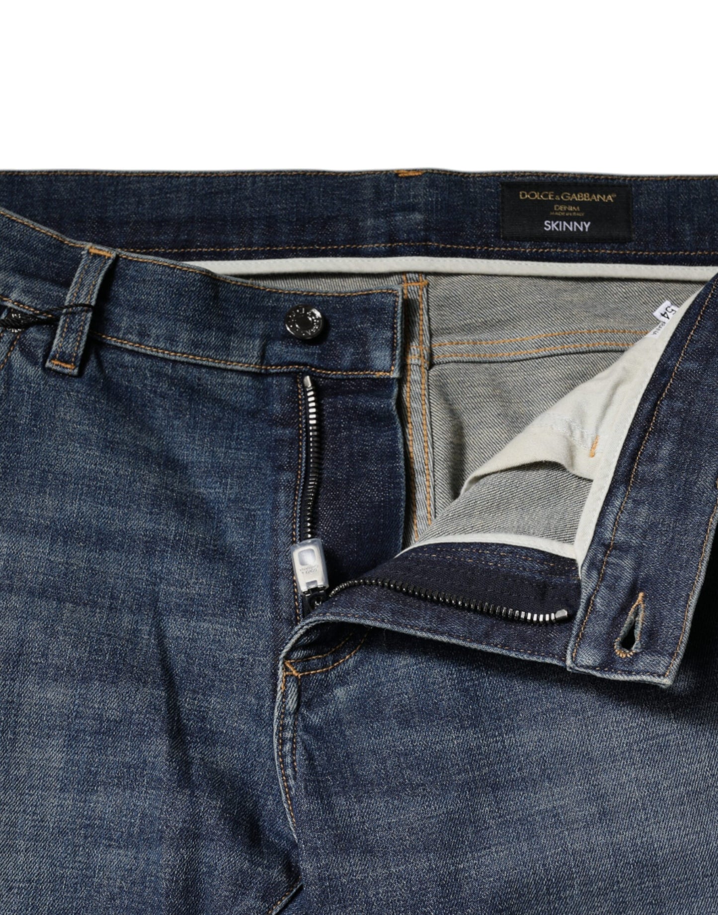 Dolce & Gabbana Blue Logo Plaque Cotton Skinny Denim Jeans by Dolce & Gabbana