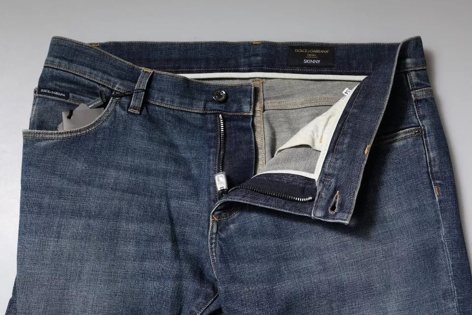 Dolce & Gabbana Blue Logo Plaque Cotton Skinny Denim Jeans by Dolce & Gabbana
