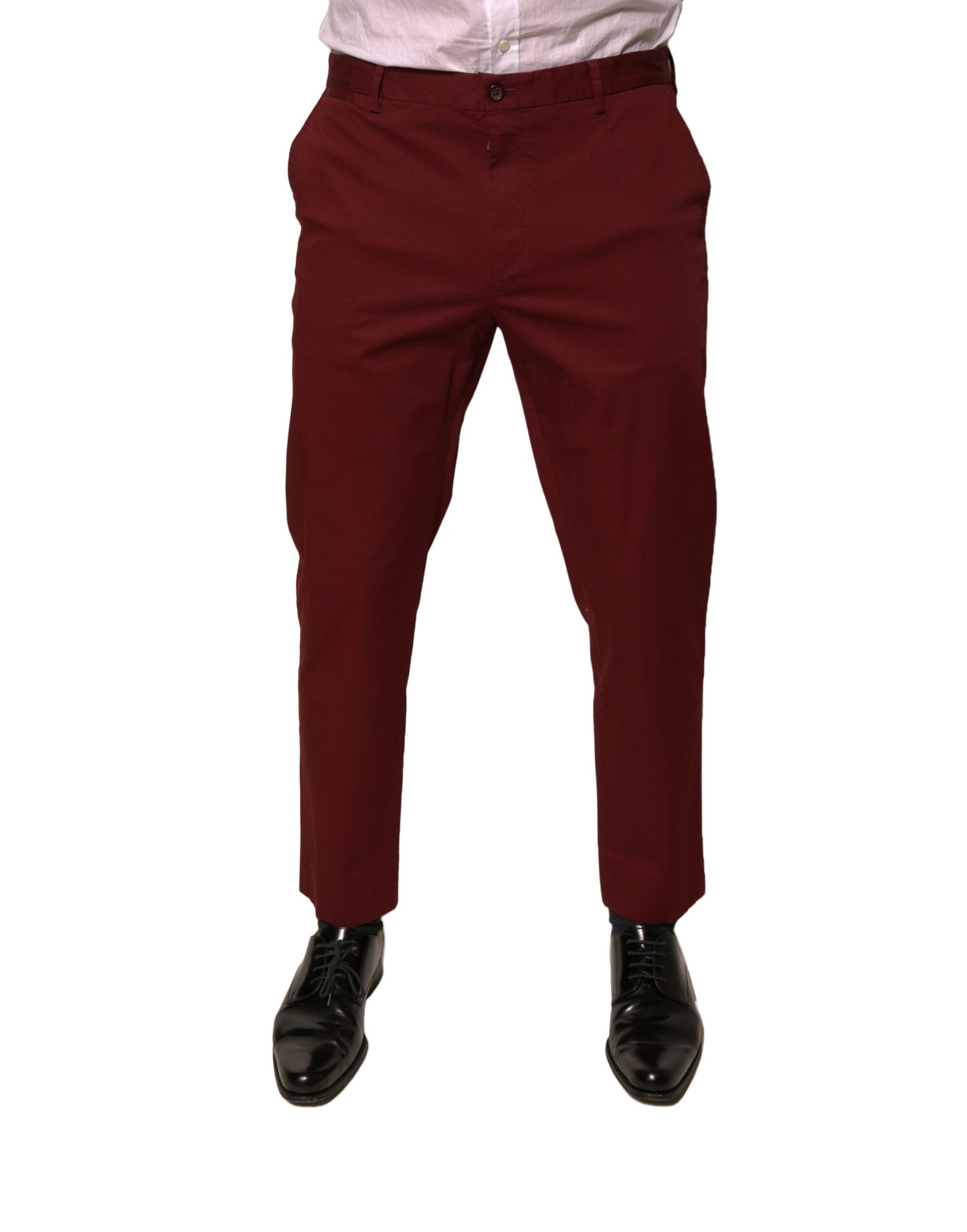 Dolce & Gabbana Maroon Cotton Men Skinny Dress Pants by Dolce & Gabbana