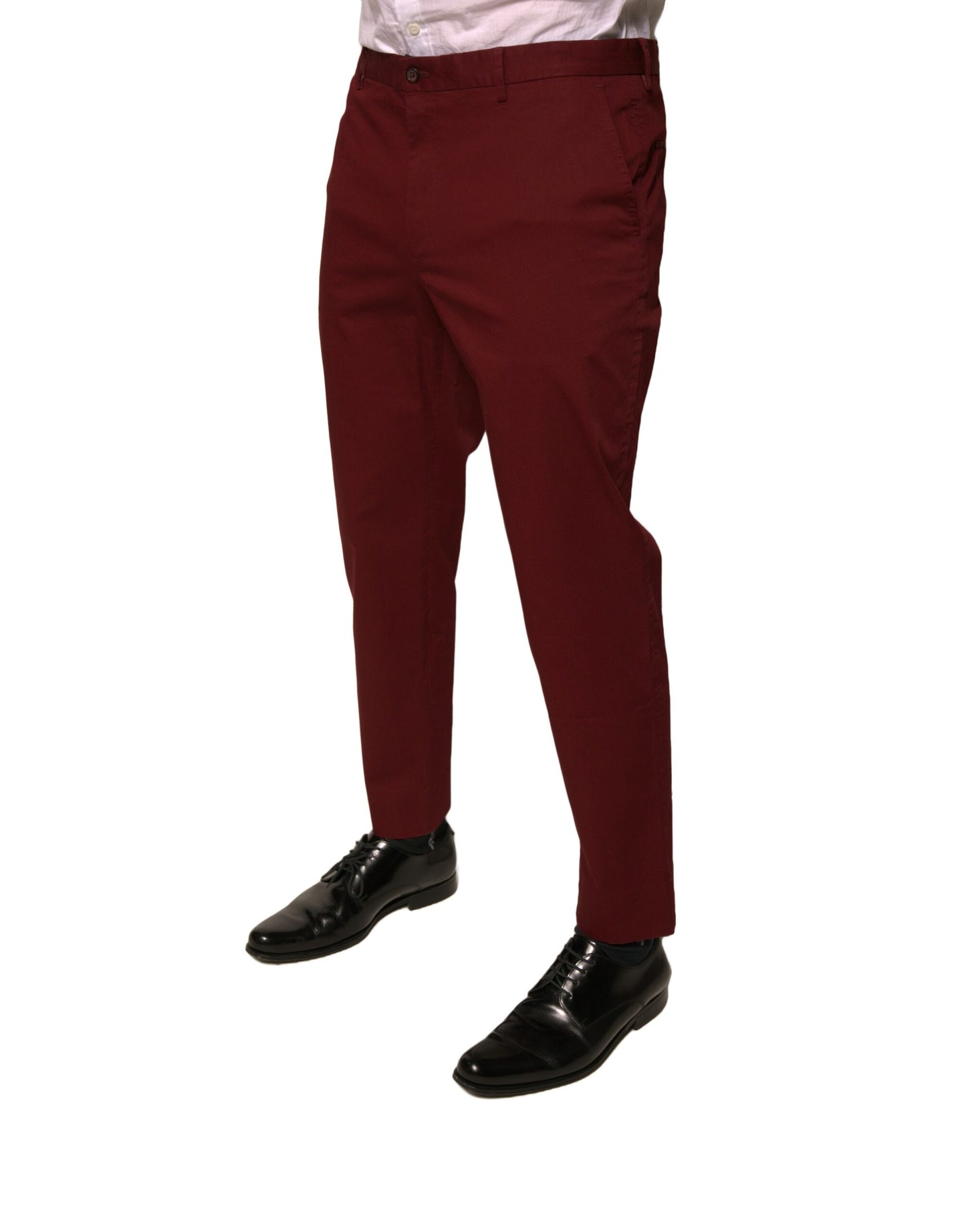 Dolce & Gabbana Maroon Cotton Men Skinny Dress Pants by Dolce & Gabbana