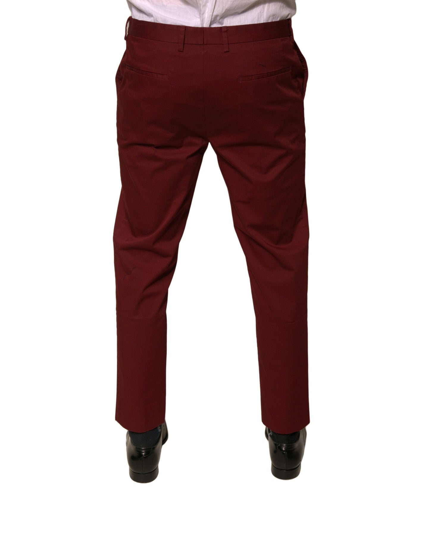 Dolce & Gabbana Maroon Cotton Men Skinny Dress Pants by Dolce & Gabbana