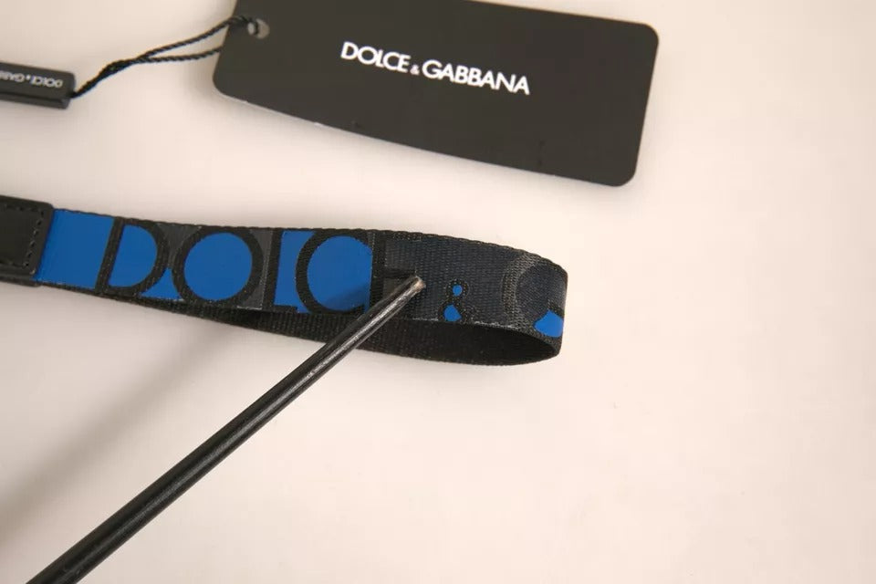 Porte-clés Dolce & Gabbana avec logo bleu en polyester et laiton argenté