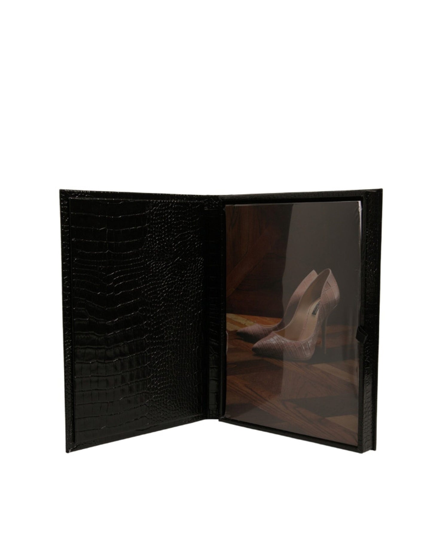 Dolce & Gabbana Elegant Black Leather Logo Plaque Holder Catalog Case