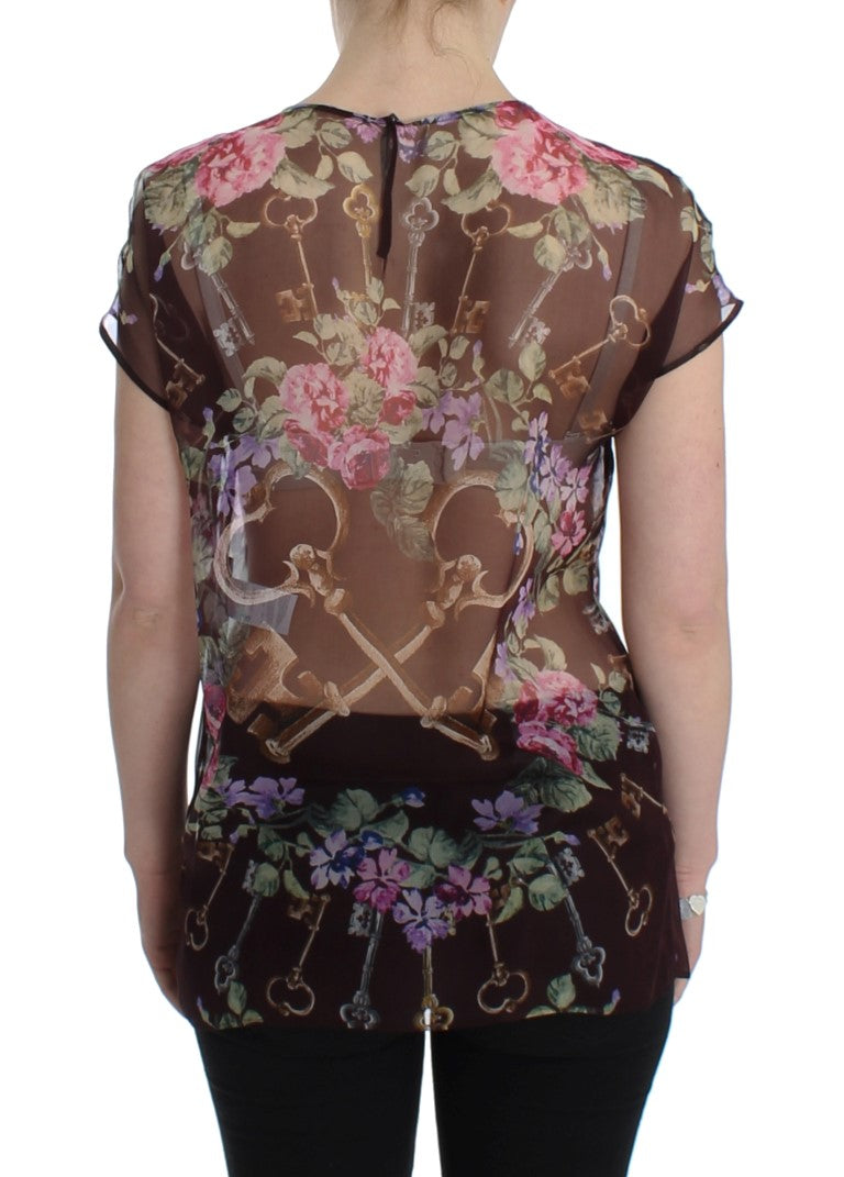 Dolce & Gabbana - Élégant chemisier en soie à fleurs et manches courtes