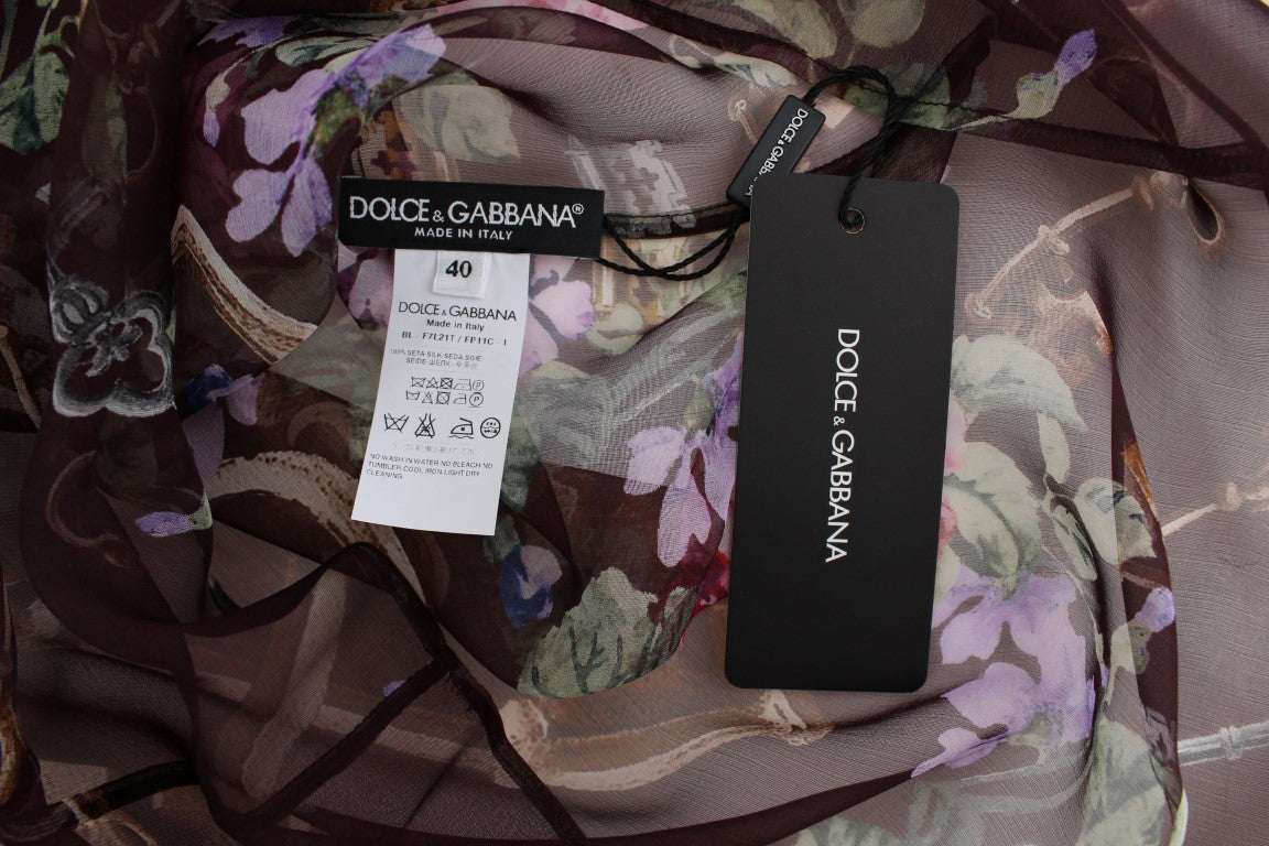 Dolce & Gabbana - Élégant chemisier en soie à fleurs et manches courtes