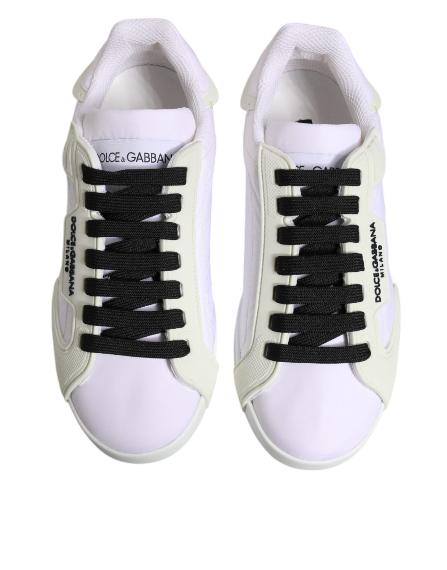 Dolce & Gabbana White Nylon Leather Low Top Sneakers Shoes by Dolce & Gabbana