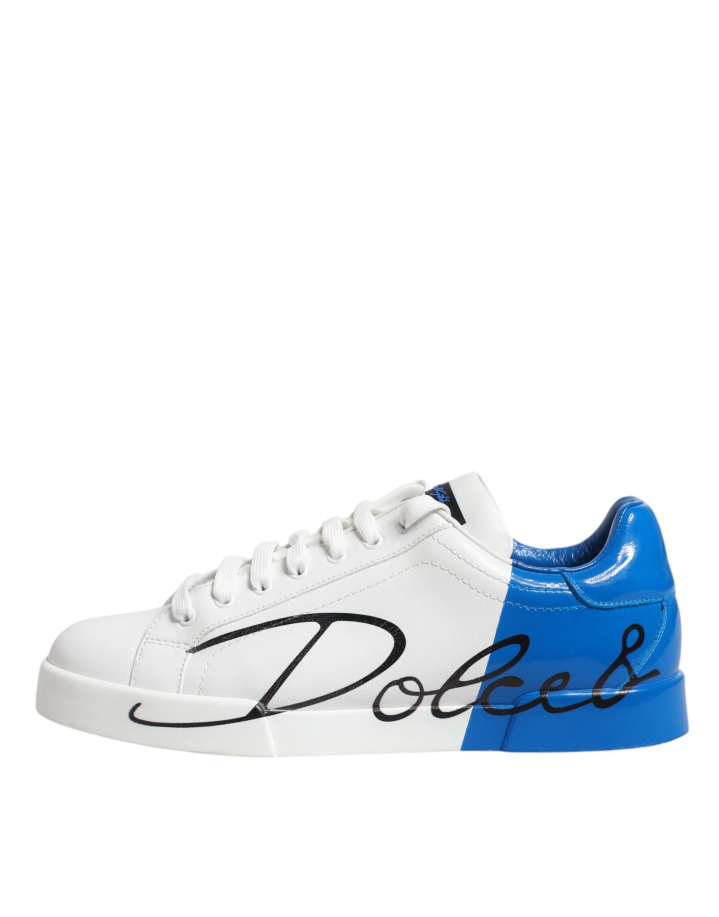 Dolce & Gabbana White Blue Portofino Leather Sneakers Shoes by Dolce & Gabbana