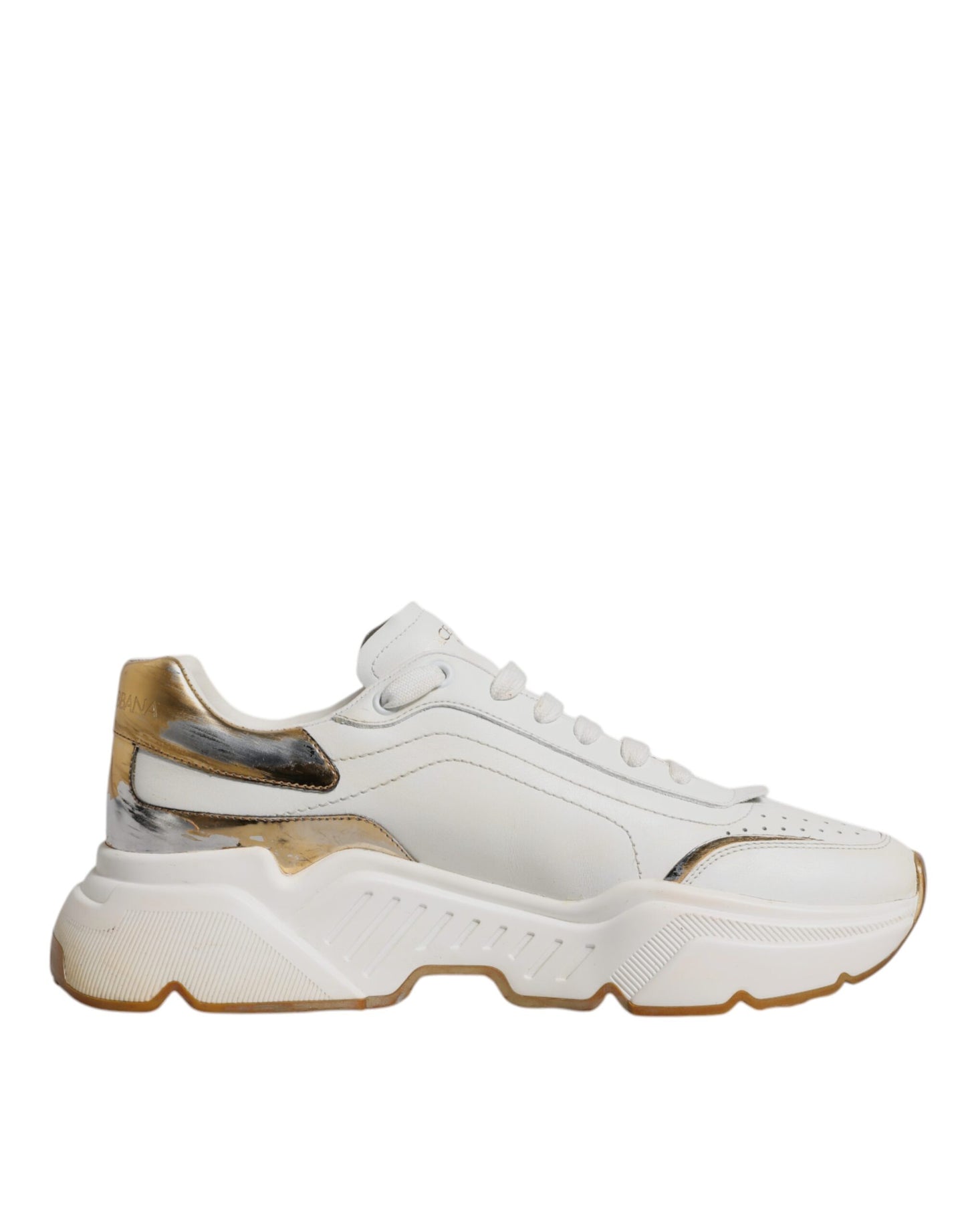 Dolce & Gabbana White Gold DAYMASTER Leather Sneakers Shoes by Dolce & Gabbana