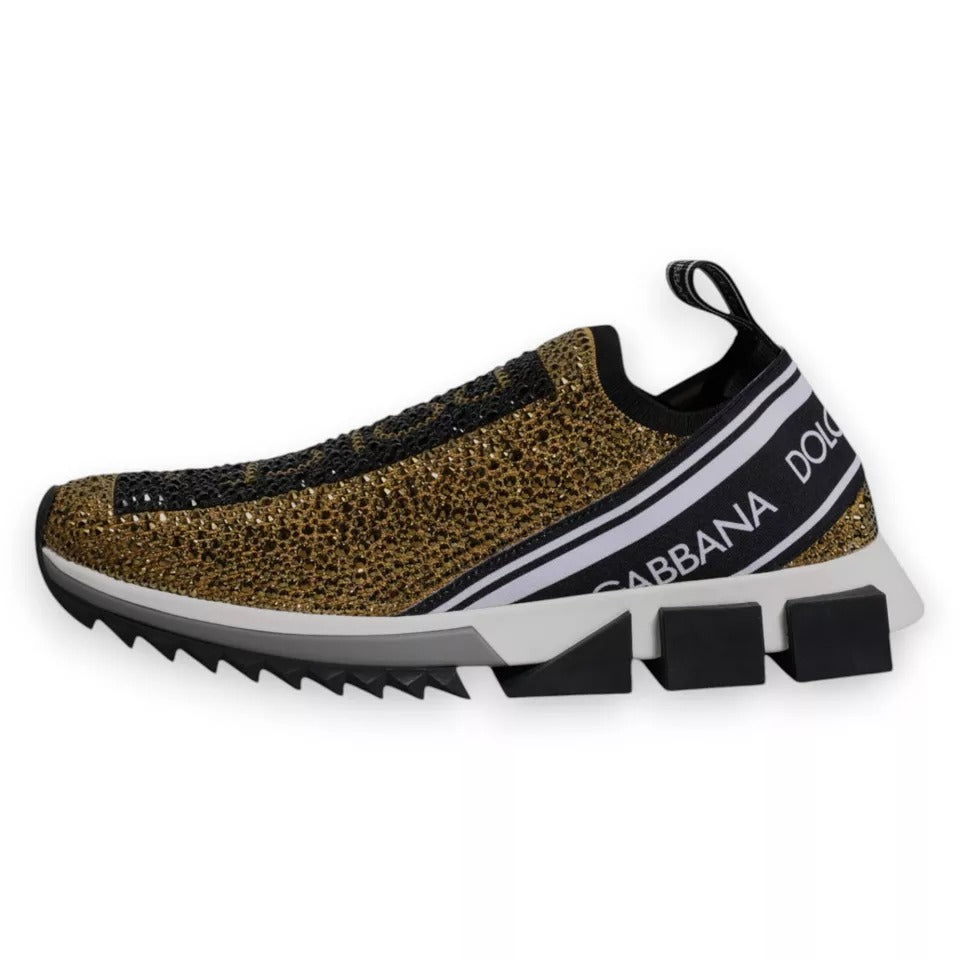 Dolce & Gabbana Gold Rhinestones Sorrento Sneakers Shoes by Dolce & Gabbana
