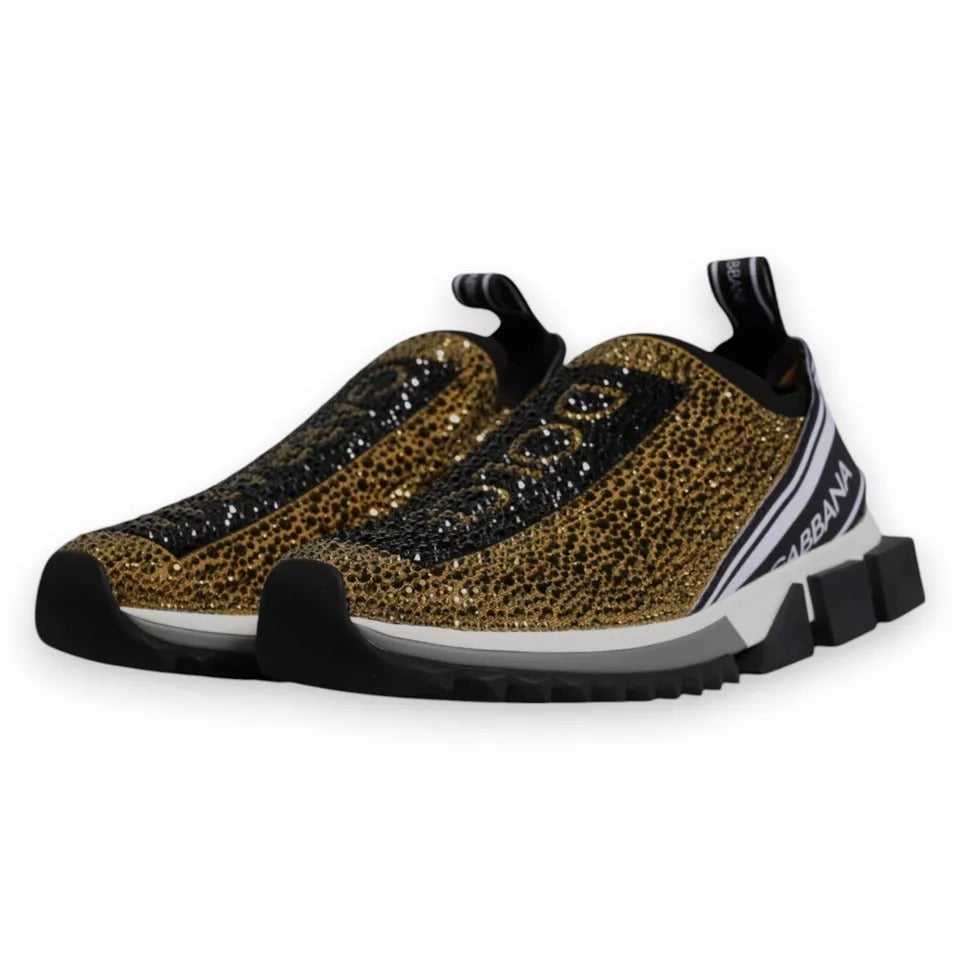 Dolce & Gabbana Gold Rhinestones Sorrento Sneakers Shoes by Dolce & Gabbana