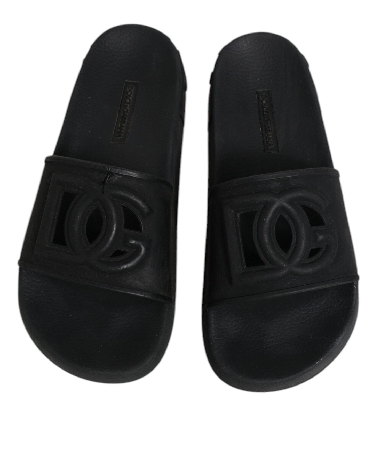 Sandales à enfiler en caoutchouc noir Dolce & Gabbana, chaussures de plage