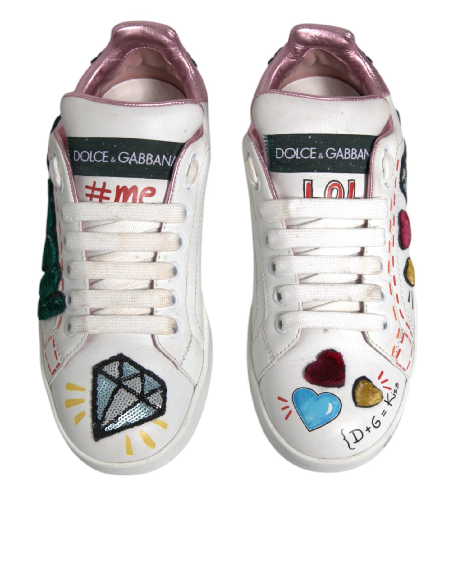 Dolce & Gabbana White Sequined Crystal Low Top Sneakers Shoes by Dolce & Gabbana