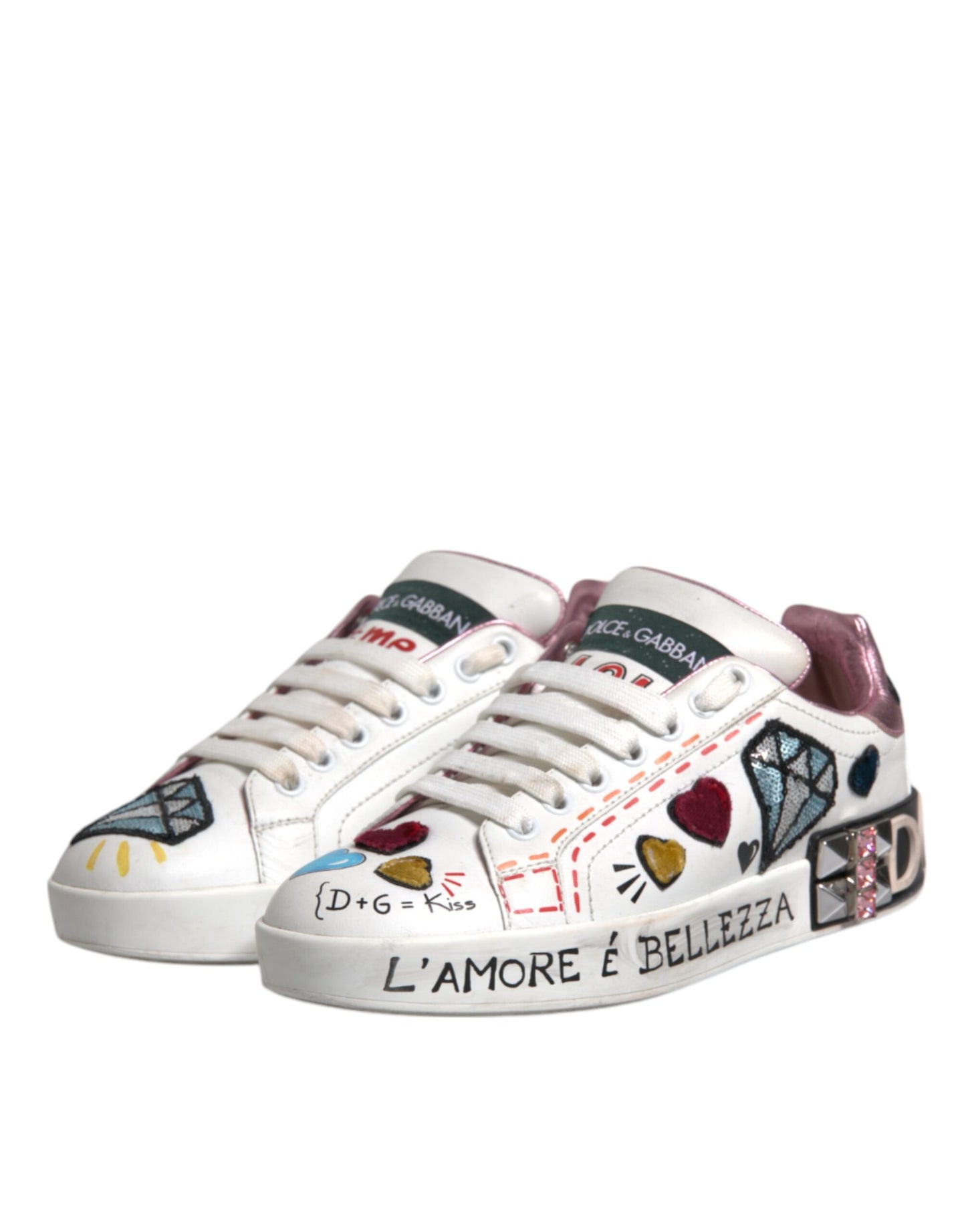 Dolce & Gabbana White Sequined Crystal Low Top Sneakers Shoes by Dolce & Gabbana